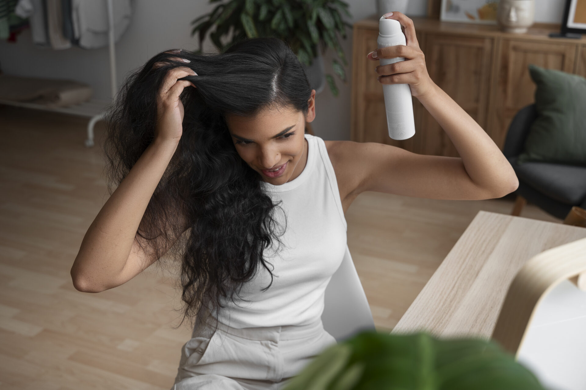 Person Using Dry Shampoo